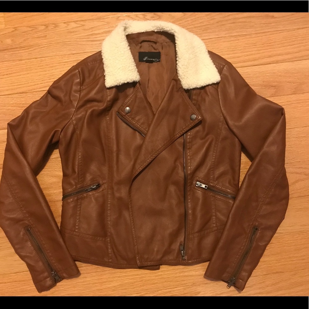 F21 faux brown leather jacket